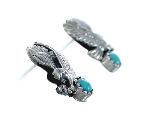 Native American Turquoise Sterling Silver Eagle Post Dangle Earrings AX129122